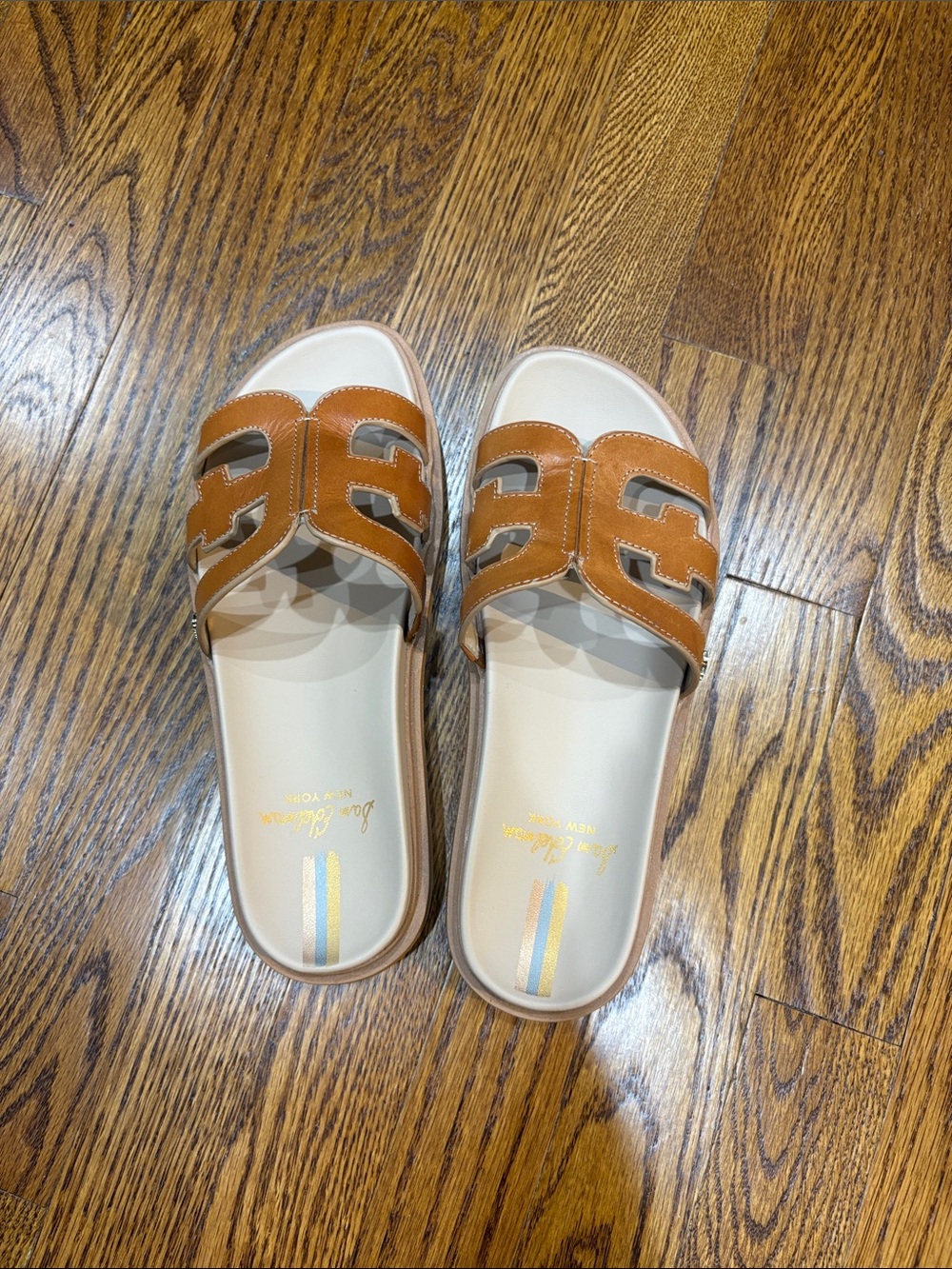 Sam Edelman Tan Slide Sandals with Cream Footbed